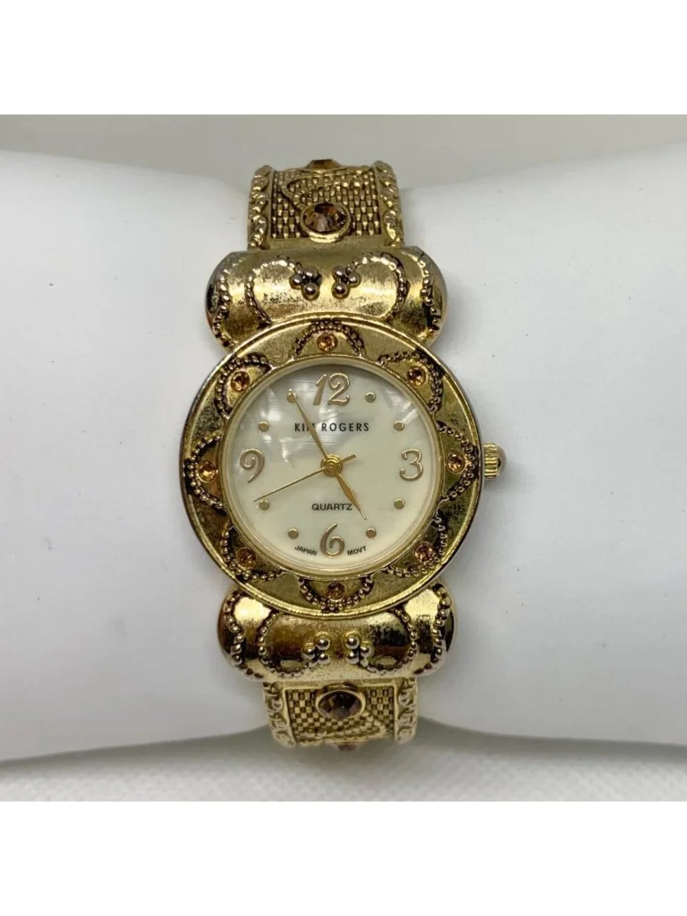 Kim Rogers Women's Gold tone Women's cuff Bracelet Watch 29mm size 6.5” running